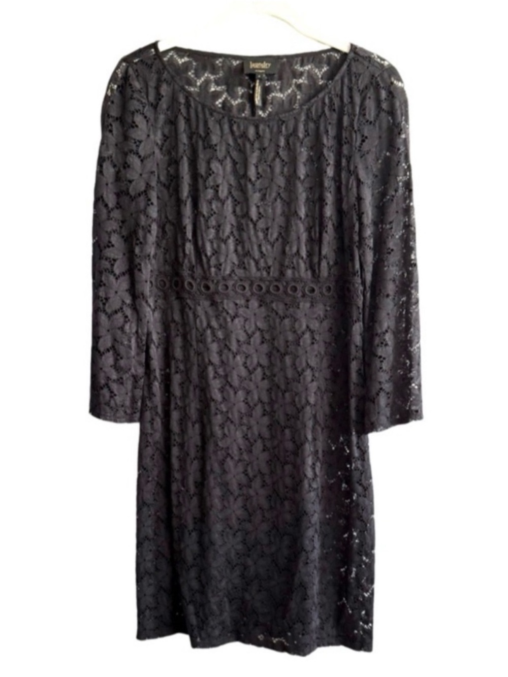 Laundry by Shelli Segal Lace Dress Sheer Three Quarter Sleeve Black Size 6
